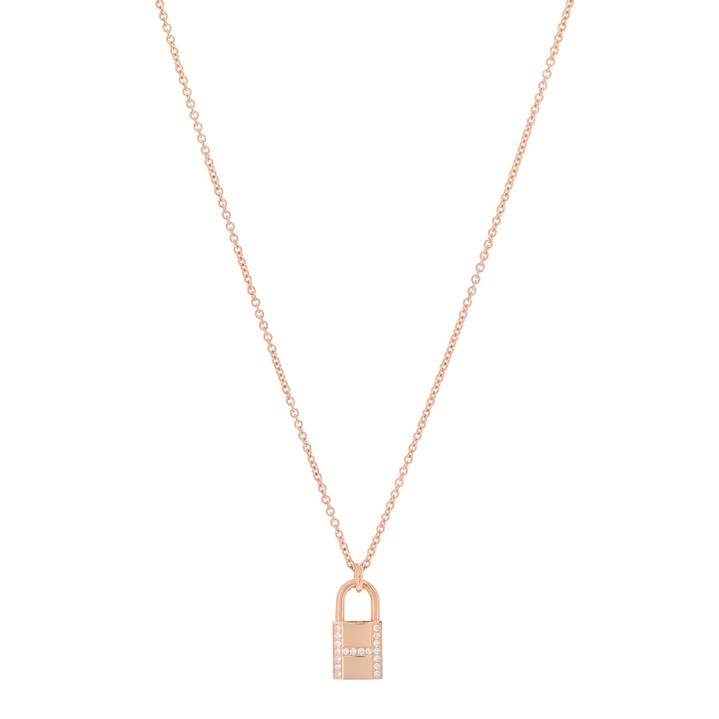 18K Rose Gold Diamond Amulettes Cadenas Pendant Necklace