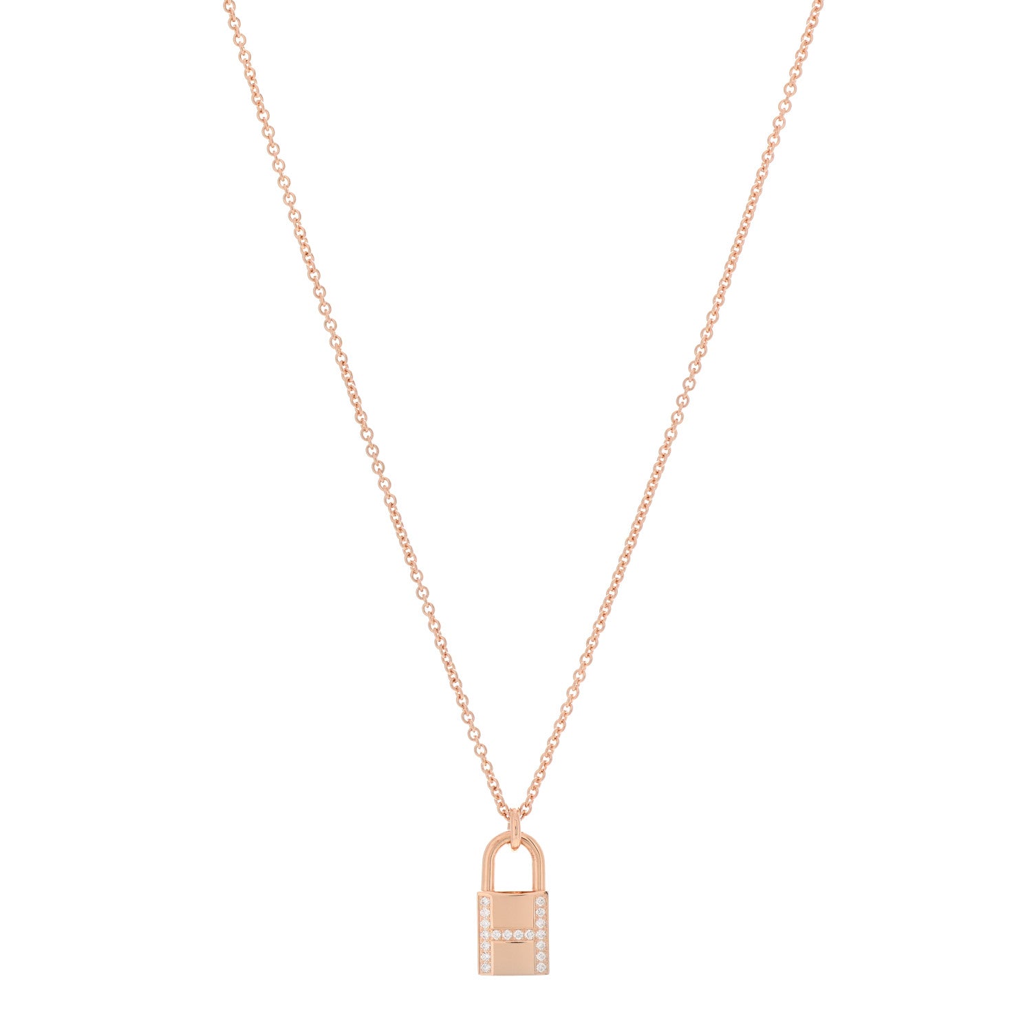 Hermes 18K Rose Gold Diamond Amulettes Cadenas Pendant Necklace 1 of 5