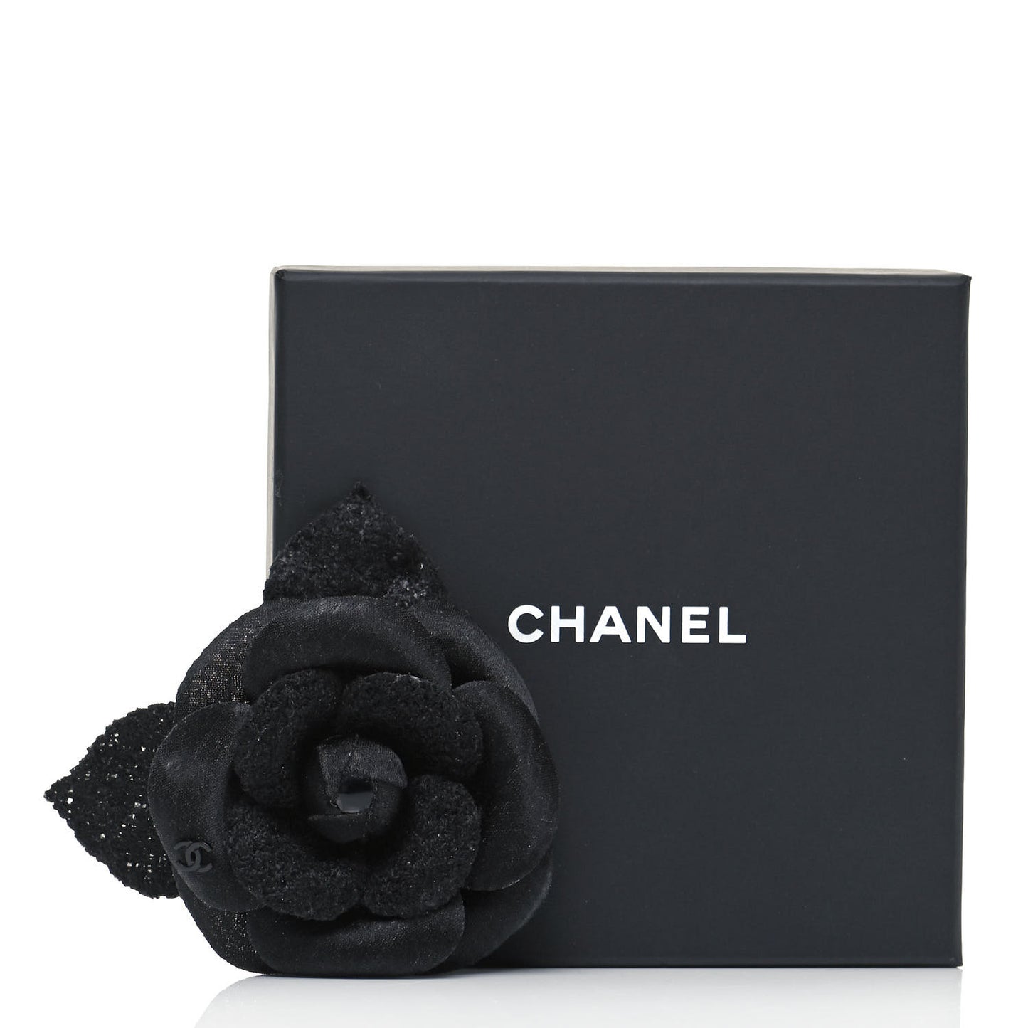 Tweed Camellia Pin Brooch Black