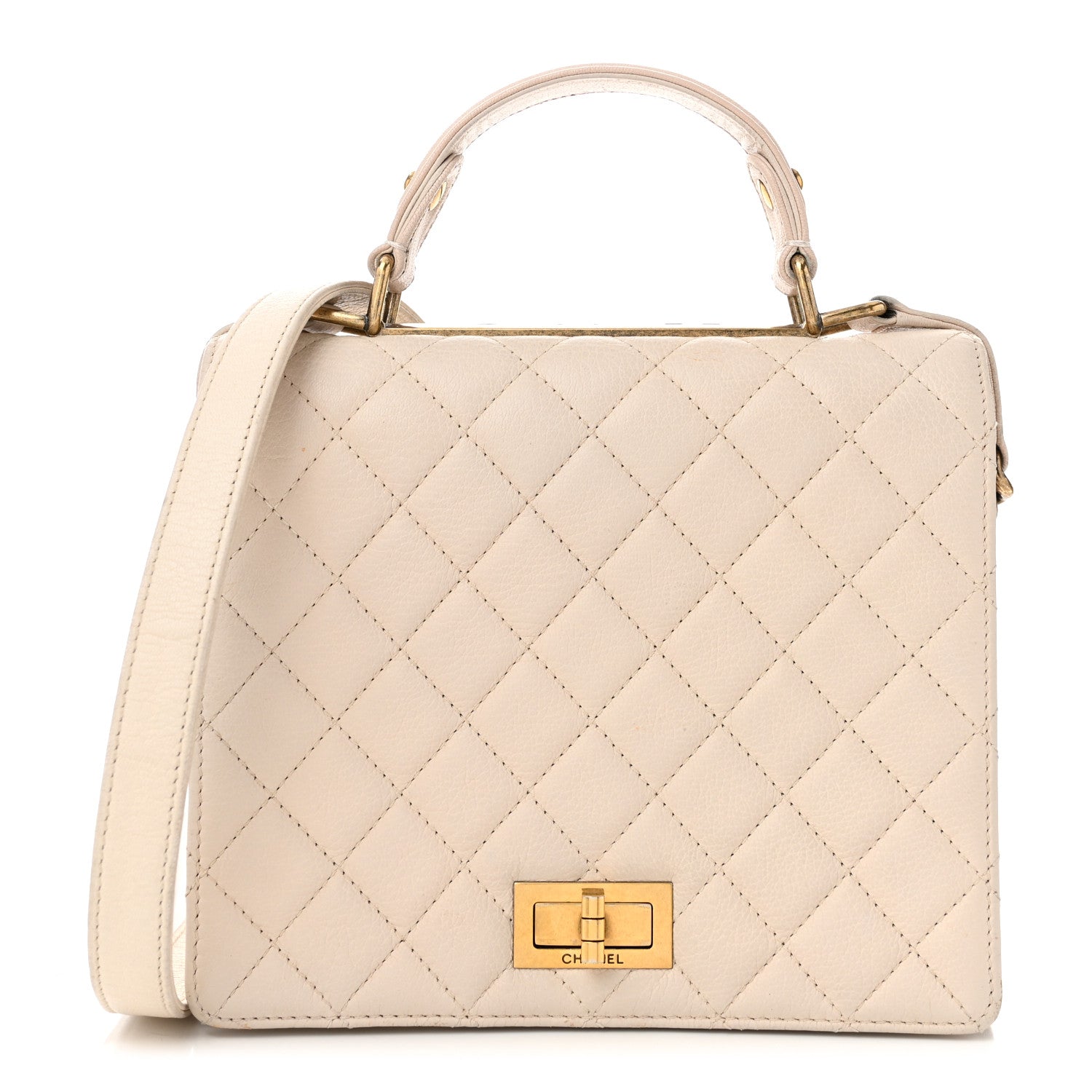 Chanel Goatskin Quilted Large Rita Top Handle Flap Beige 1 of 12