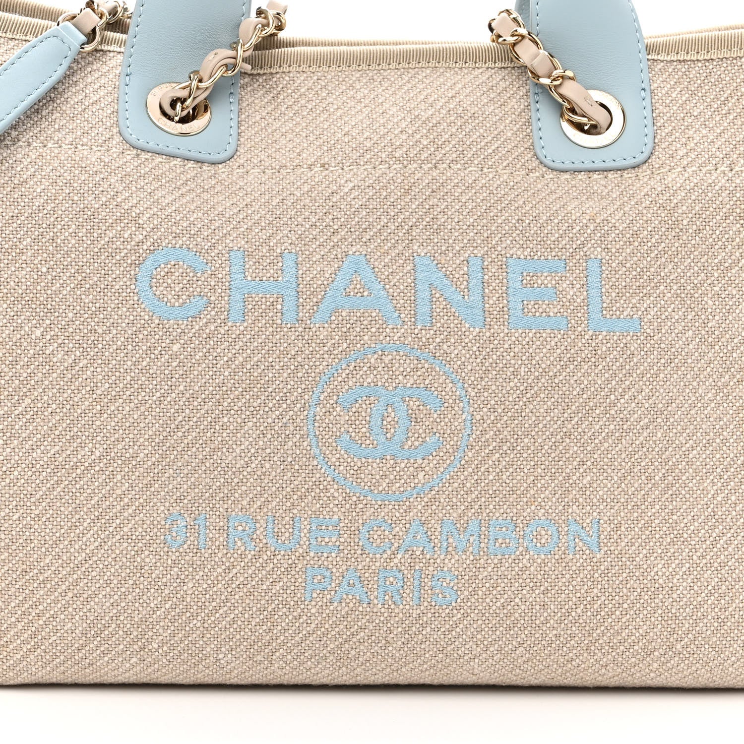 Chanel Mixed Fibers Calfskin Small Deauville Tote Grey Light Blue 8 of 11