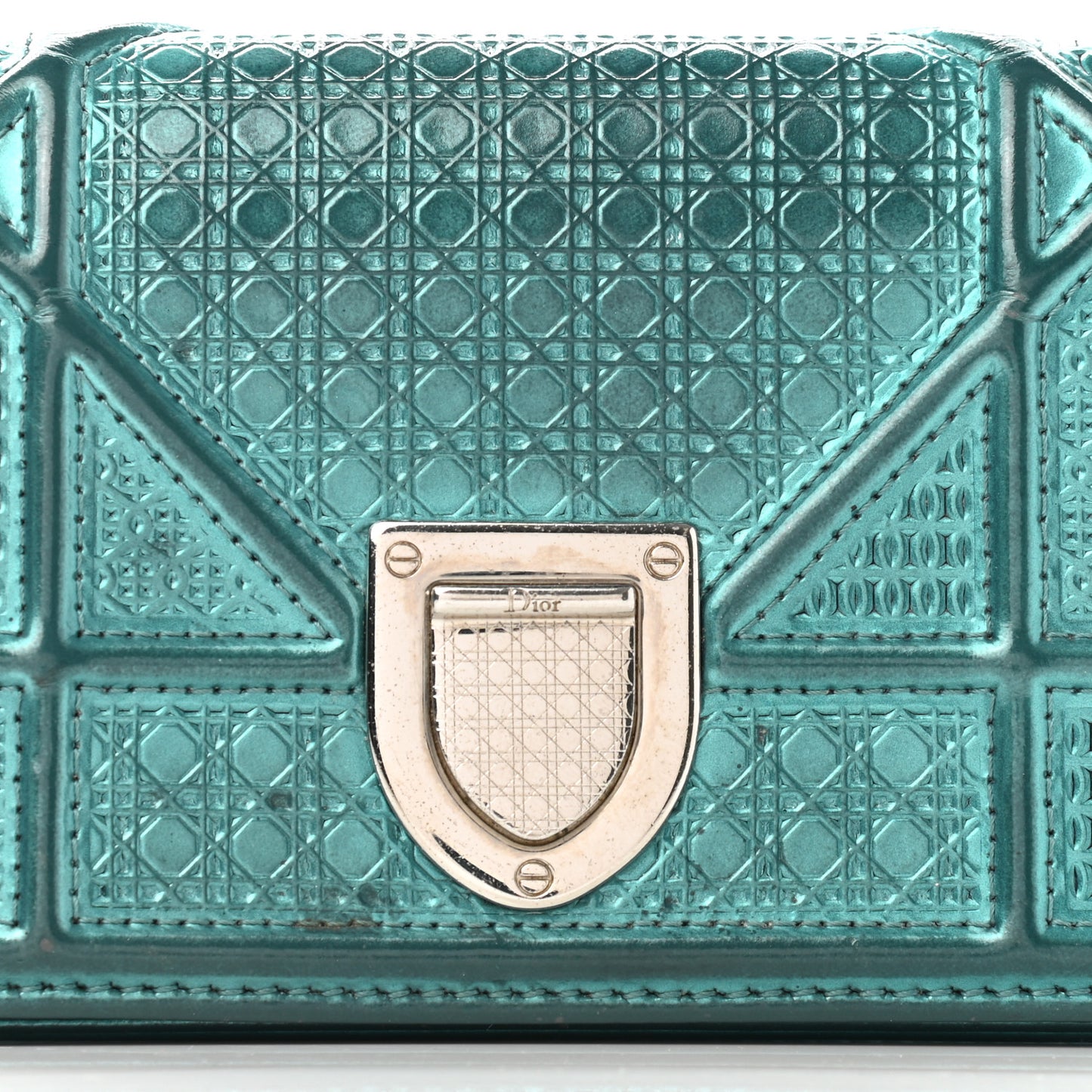 Metallic Patent Micro-Cannage Baby Diorama Flap Bag Green