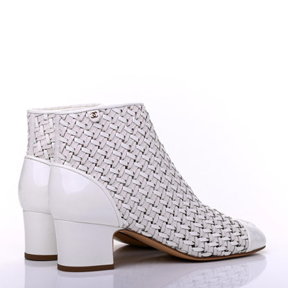 Chanel Woven Lambskin Patent Calfskin Cap Toe Short Boots 40 White 4 of 9