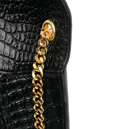 Saint Laurent Calfskin Crocodile Embossed Medium Classic Monogram Kate Tassel Satchel Black 11 of 13