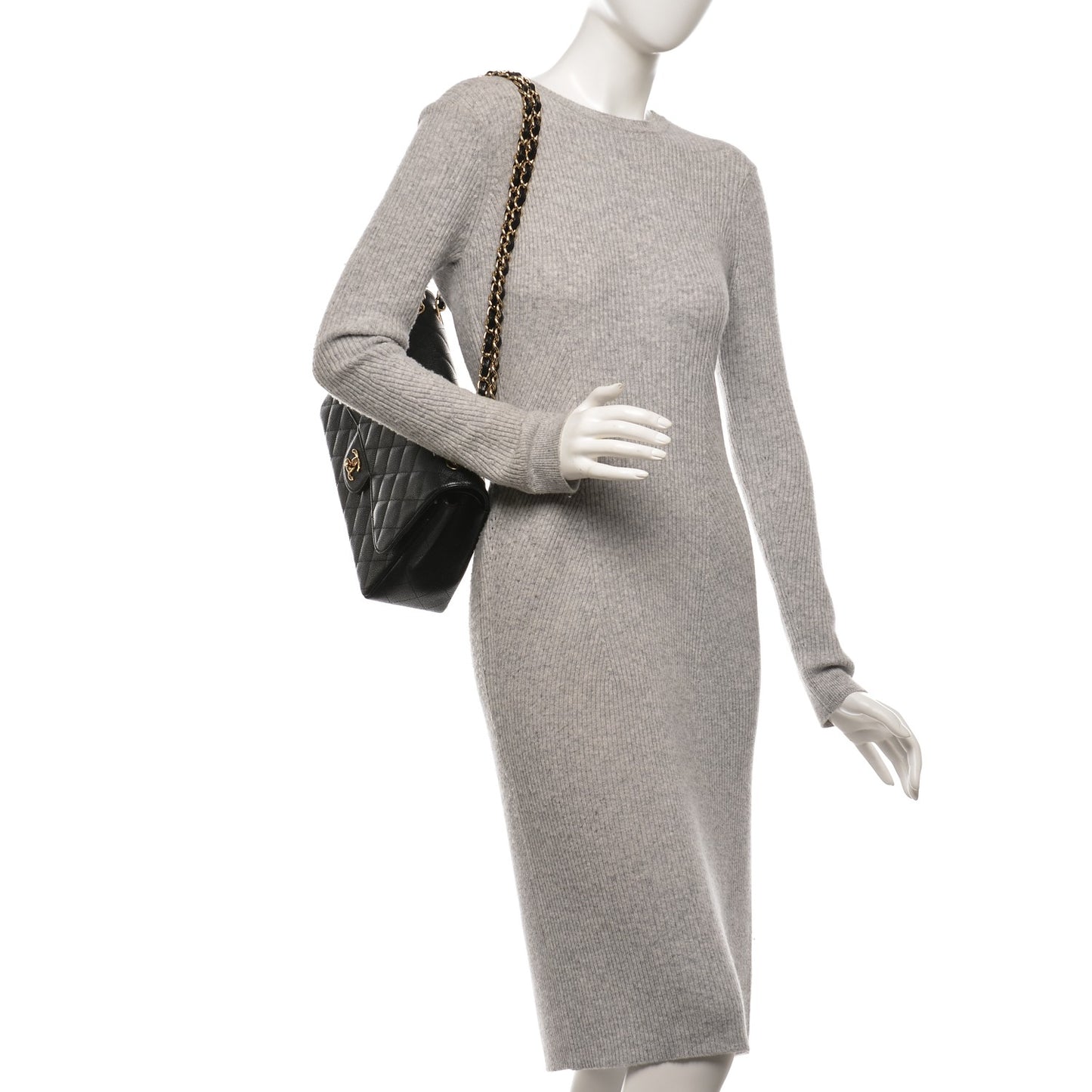 Caviar Quilted Jumbo Double Flap Black