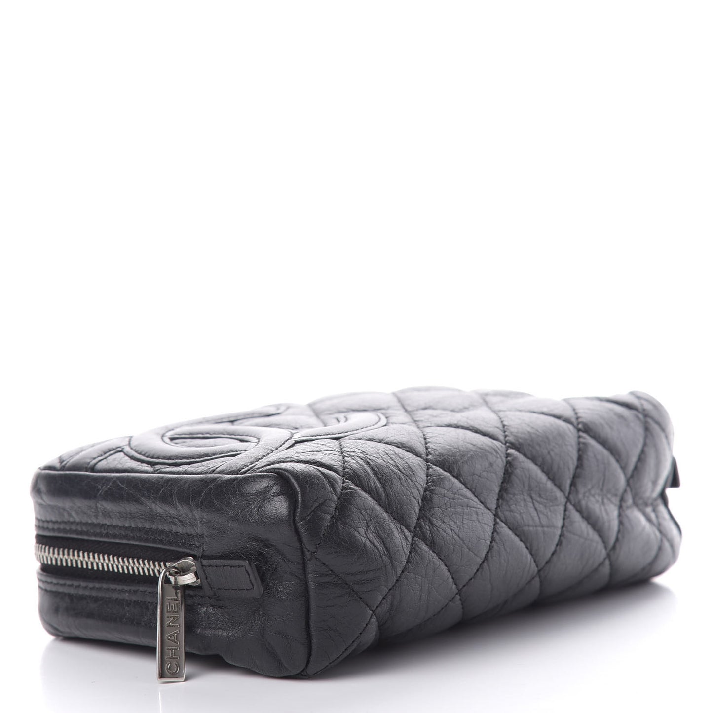 Aged Calfskin Quilted Cambon Cosmetic Case Black