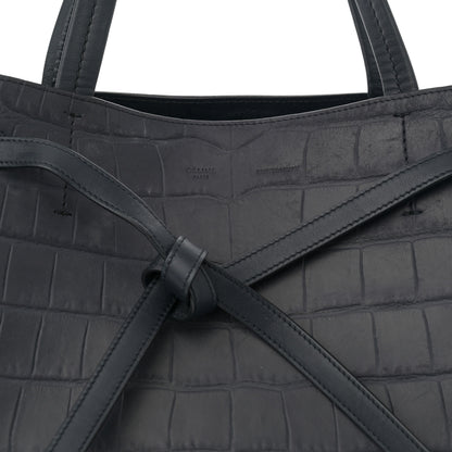 Celine Smooth Calfskin Nubuck Crocodile Embossed Small Belt Cabas Phantom Navy 8 of 14