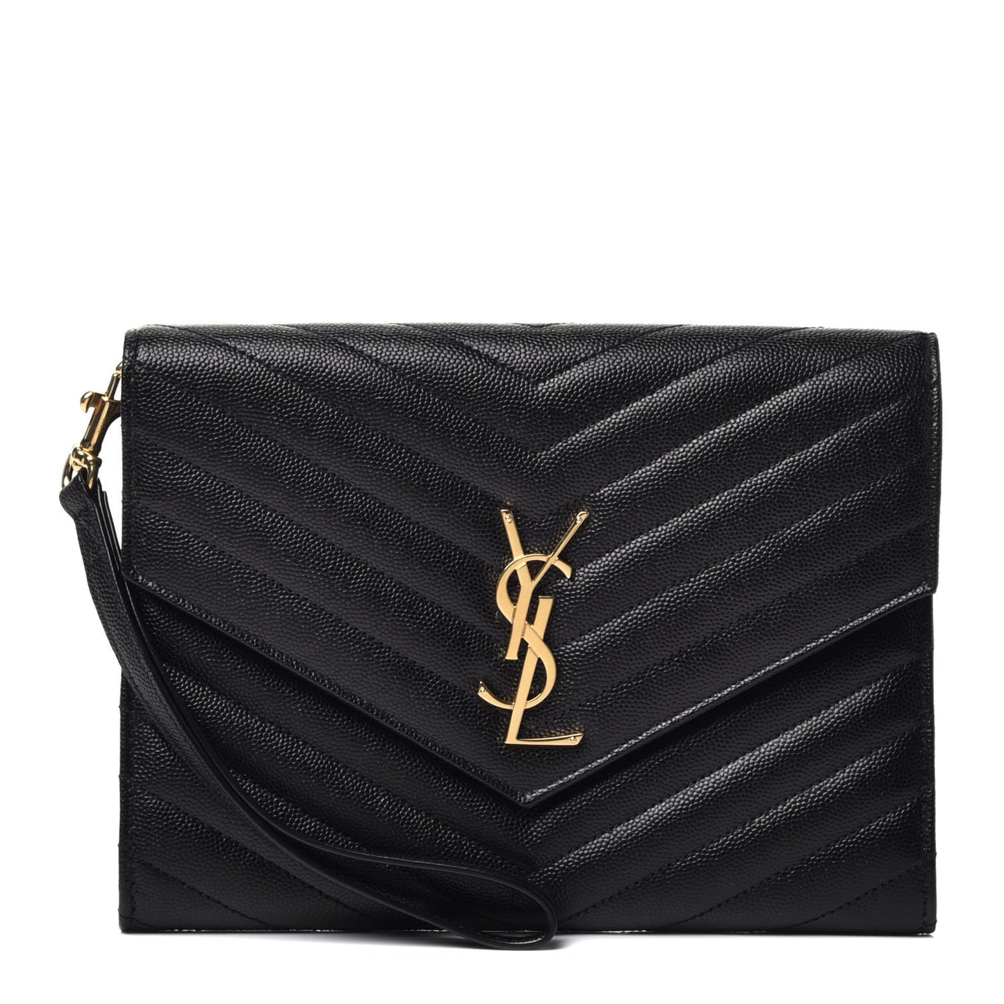 Grain De Poudre Matelasse Chevron Monogram Envelope Clutch Black