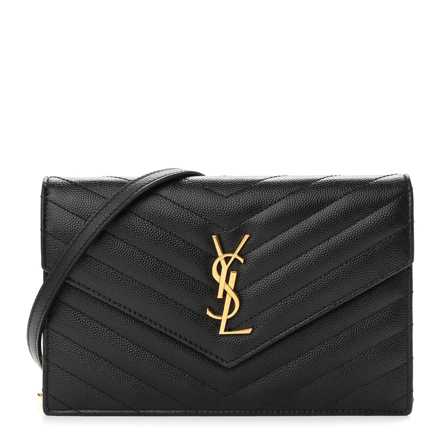 Grain De Poudre Matelasse Chevron Monogram Envelope Chain Wallet Black
