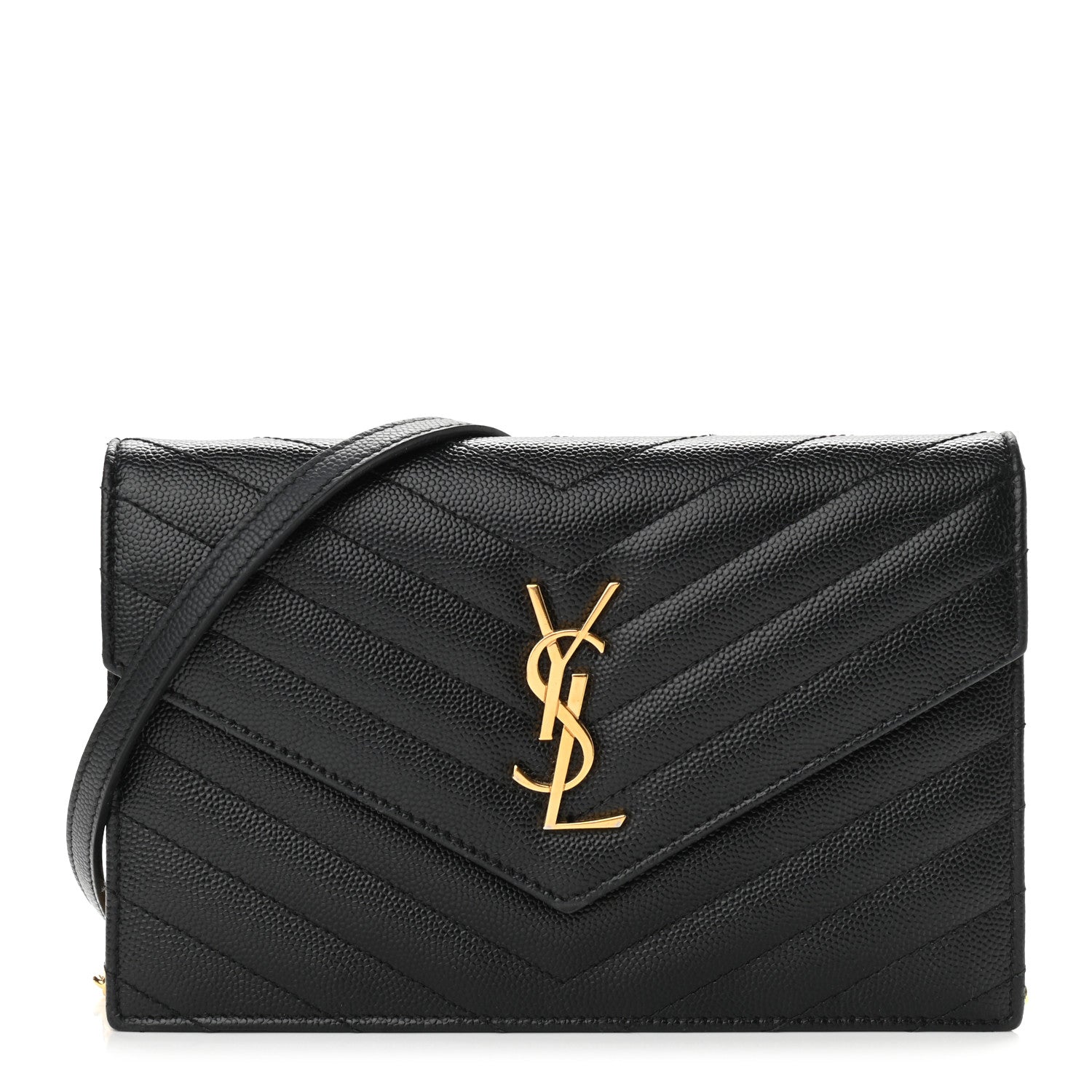 Saint Laurent Grain De Poudre Matelasse Chevron Monogram Envelope Chain Wallet Black 1 of 11
