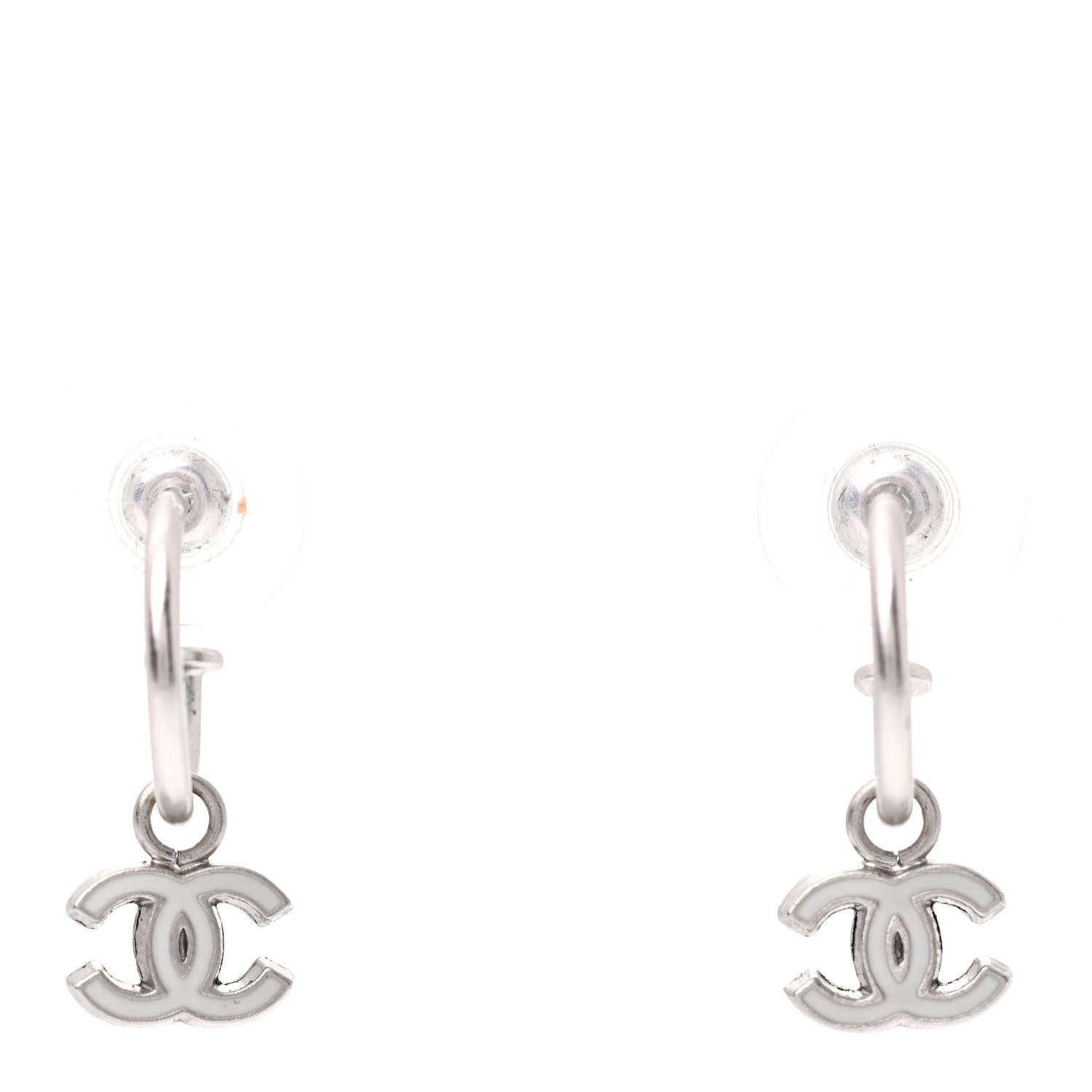 Chanel Enamel CC Drop Earrings Silver 1 of 5