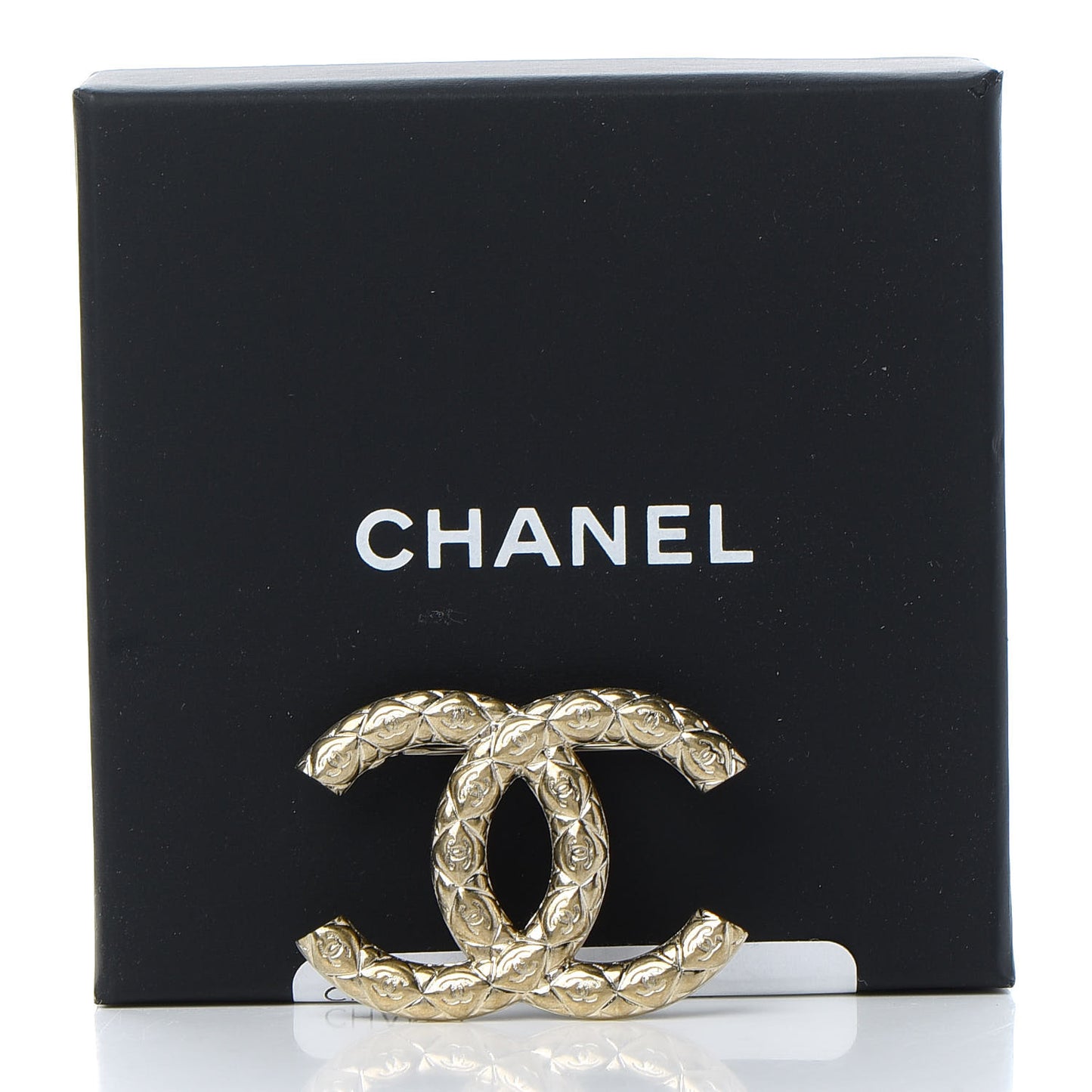 Metal CC Diamond Quilted Brooch Light Gold