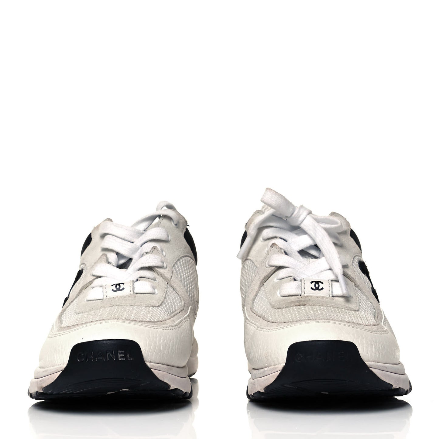 Mesh Suede Calfskin Grained Calfskin Womens CC Sneakers 36.5 White Black