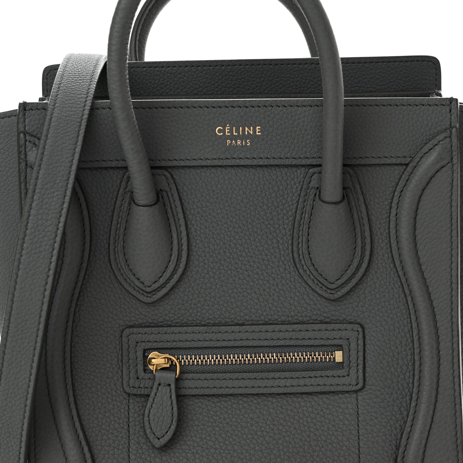 Celine Drummed Calfskin Nano Luggage Kohl 8 of 11