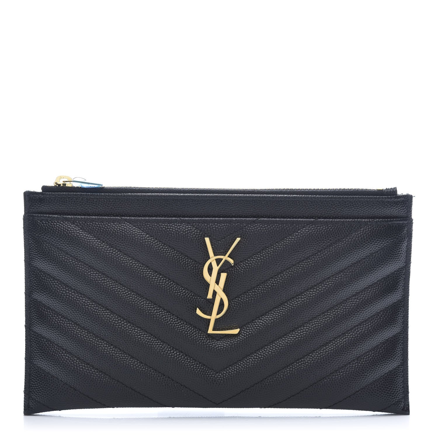 Saint Laurent Grain De Poudre Chevron Monogram Bill Pouch Black 1 of 10