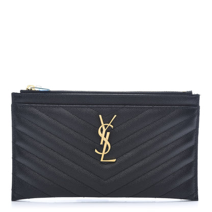 Saint Laurent Grain De Poudre Chevron Monogram Bill Pouch Black 1 of 10