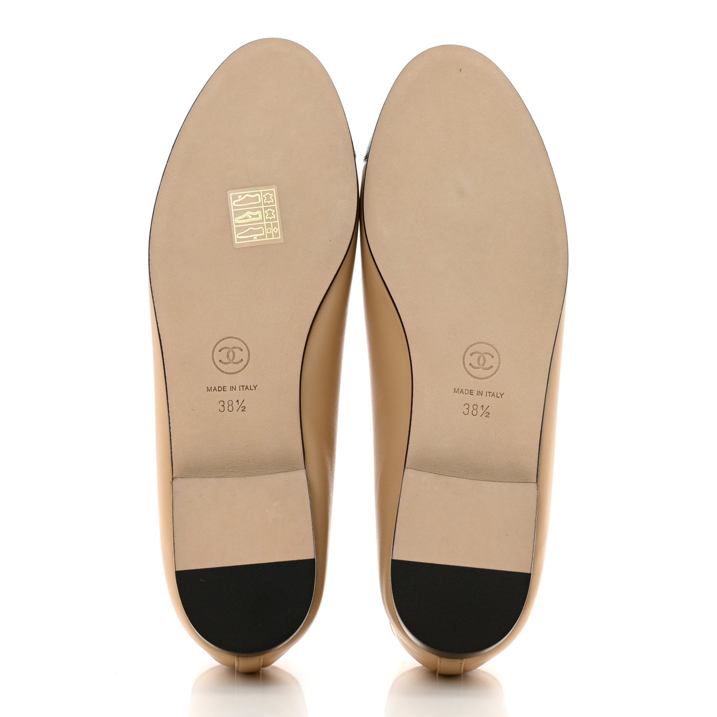 Lambskin Cap Toe CC Ballerina Flats 38.5 Beige Black