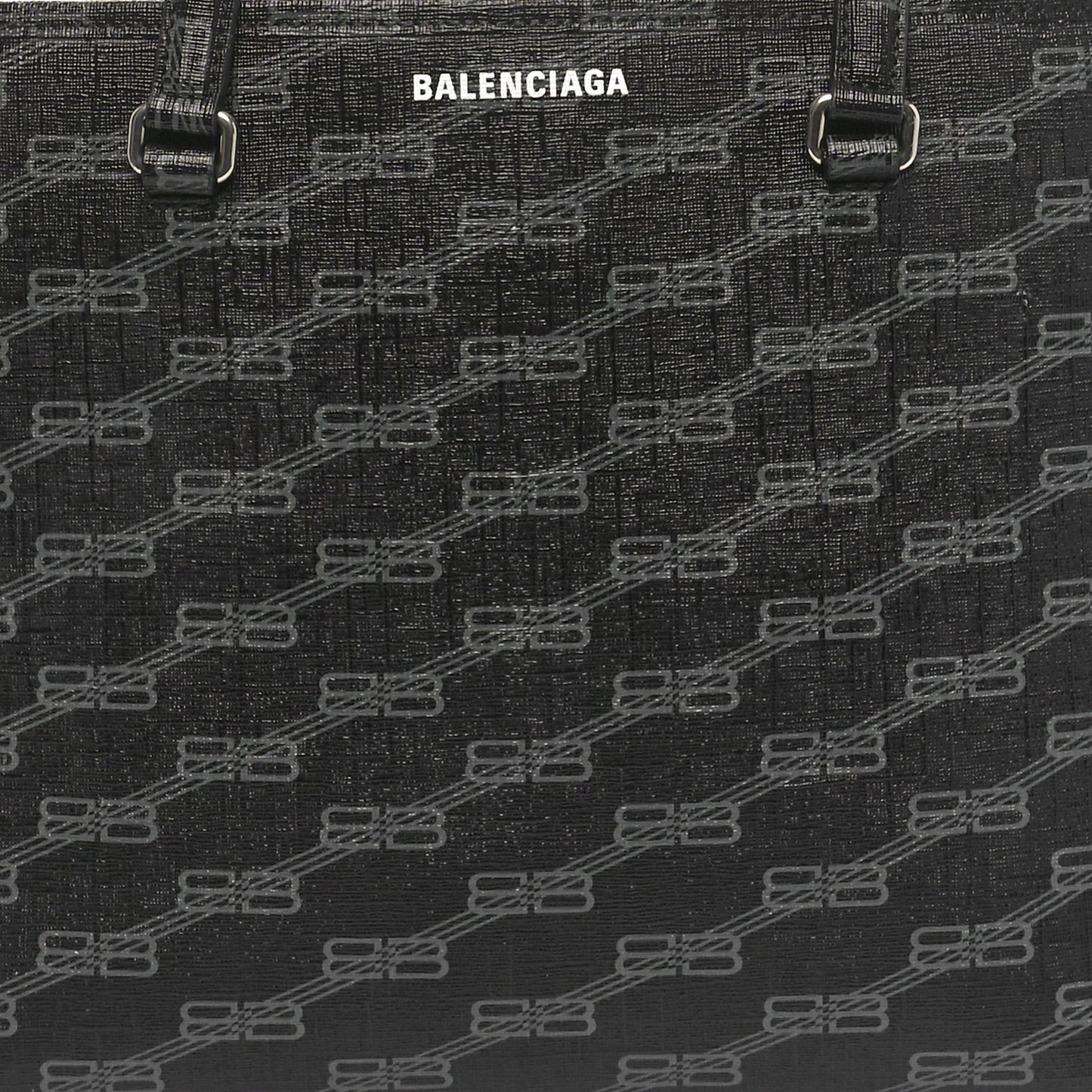 Coated Canvas BB Monogram Medium Signature East West Shopper Bag Black Grey