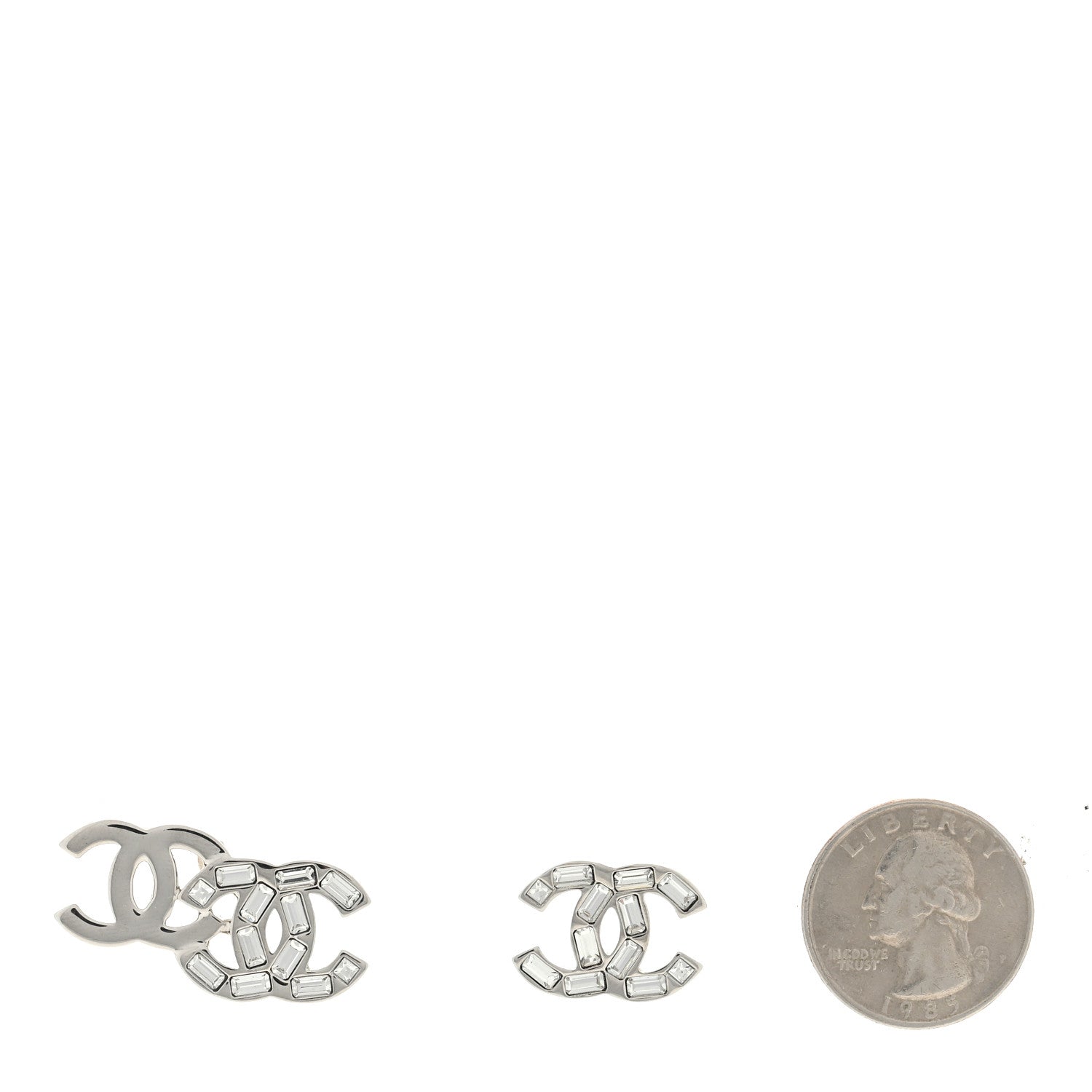 Chanel Baguette Crystal Double CC Earrings Silver 2 of 4