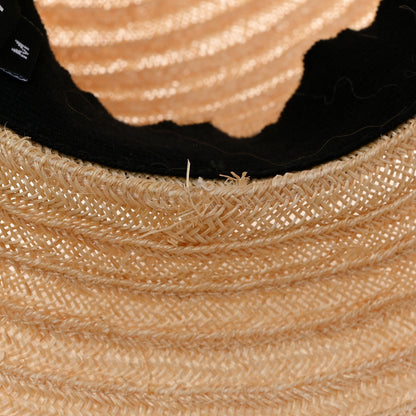 Chanel Straw Grosgrain Wide Brim Hat M Beige Black 10 of 11