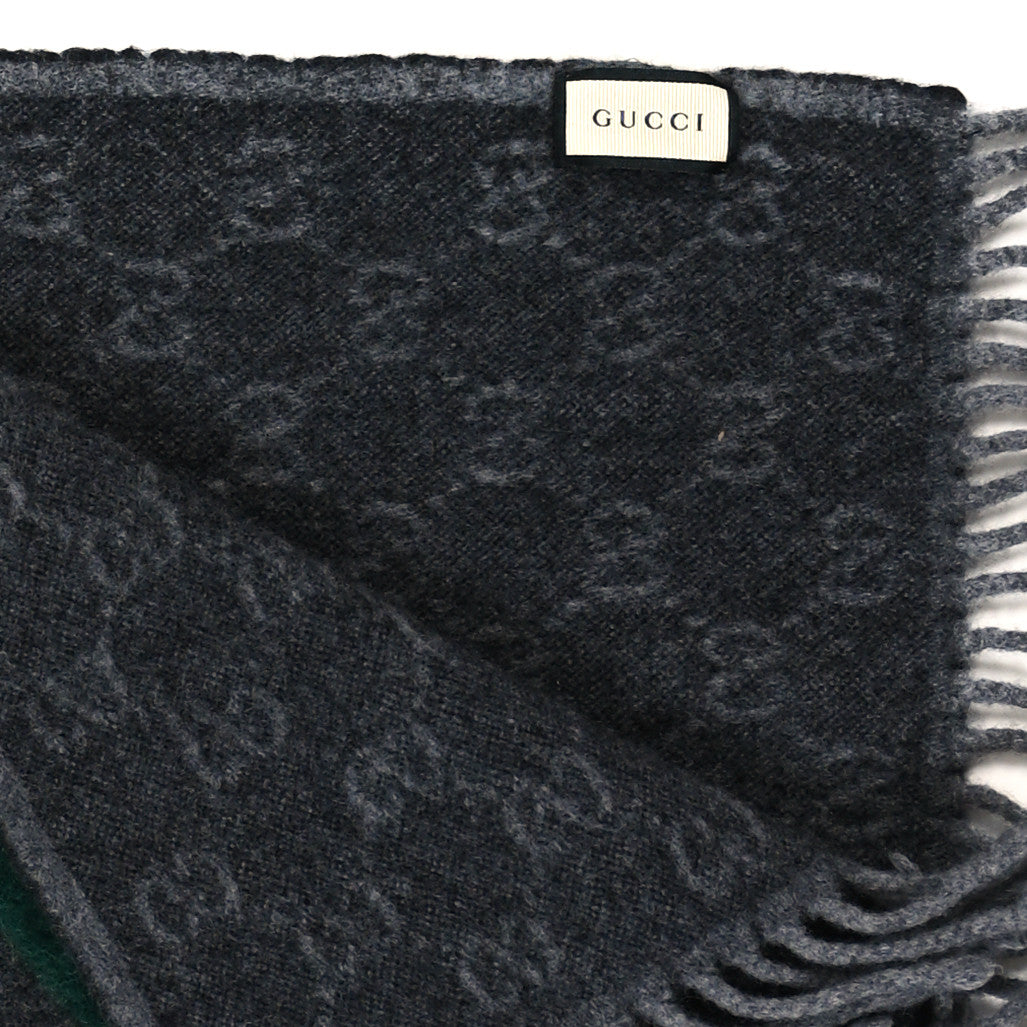 Wool Angora Monogram Web New Nikky Scarf Lead Dark Green
