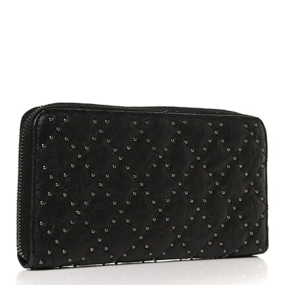 Chanel Crumpled Lambskin Studded Paris Dallas Zip Around Wallet Black 3 of 13