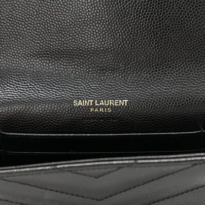 Saint Laurent Grain De Poudre Matelasse Chevron Small Monogram Envelope Wallet Black 6 of 7