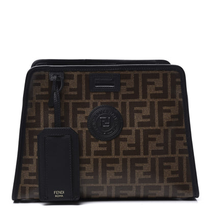Fendi Glazed Fabric Vitello Century FF 1974 Stamp Patch Mini Peekaboo Defender Cover Mogano Panna Black 1 of 11