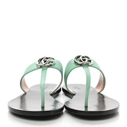 Gucci Calfskin GG Marmont Thong Sandals 39.5 Water Green 2 of 8