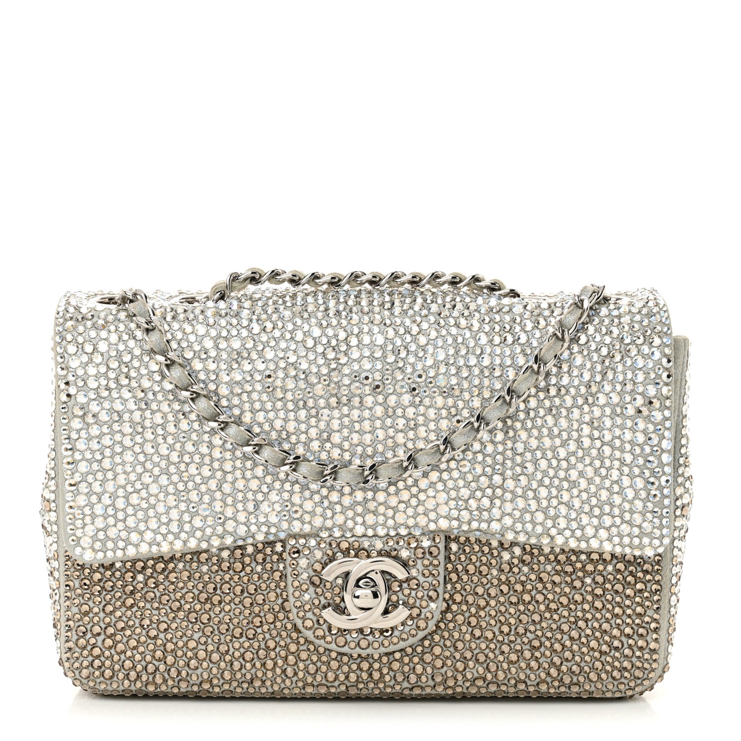 Suede Calfskin Crystal Mini Flap Grey