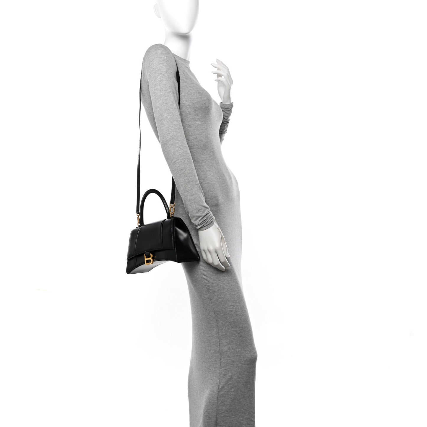 Shiny Box Calfskin Small Hourglass Top Handle Bag Black