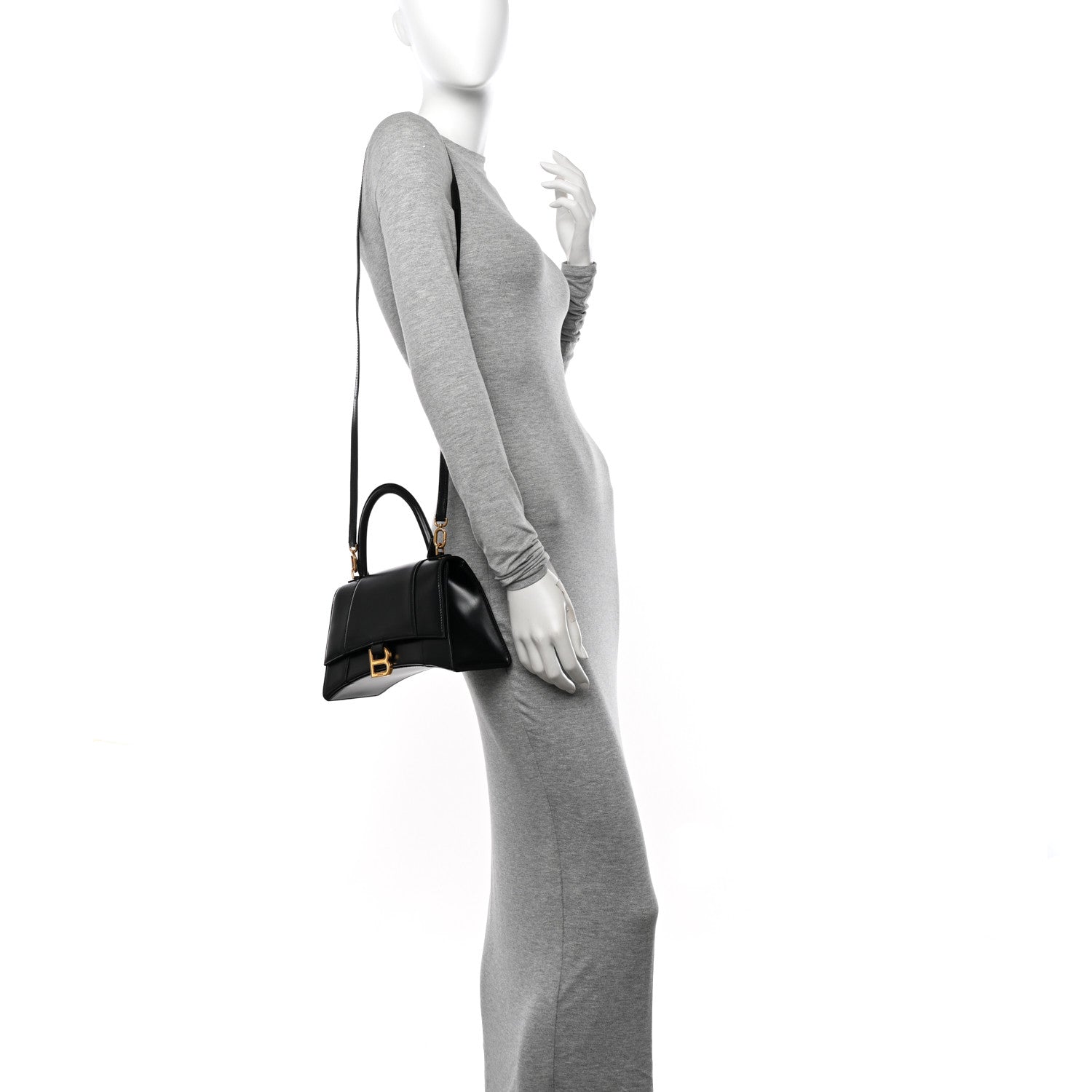 Balenciaga Shiny Box Calfskin Small Hourglass Top Handle Bag Black 2 of 13