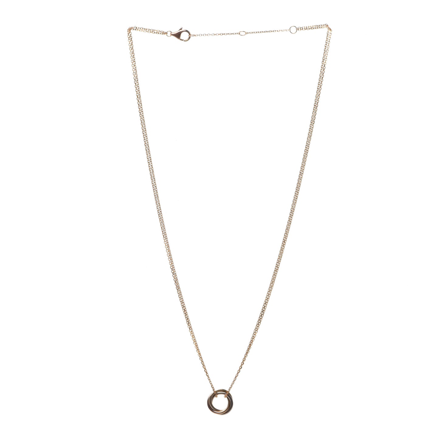 18K Pink Yellow White Gold Trinity Double Chain Pendant Necklace