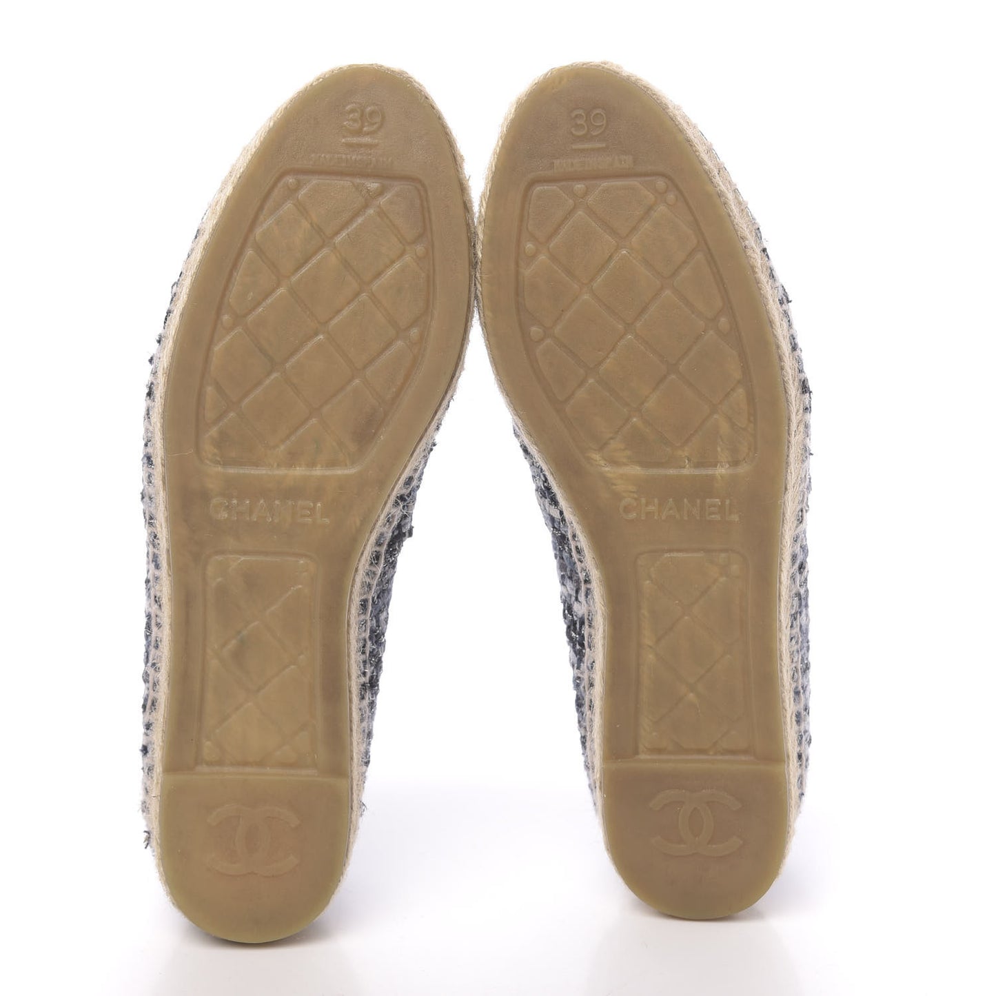 Metallic Tweed Lambskin CC Espadrilles 39 Blue Black Silver