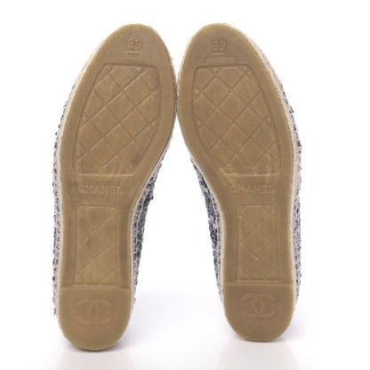 Chanel Metallic Tweed Lambskin CC Espadrilles 39 Blue Black Silver 5 of 9