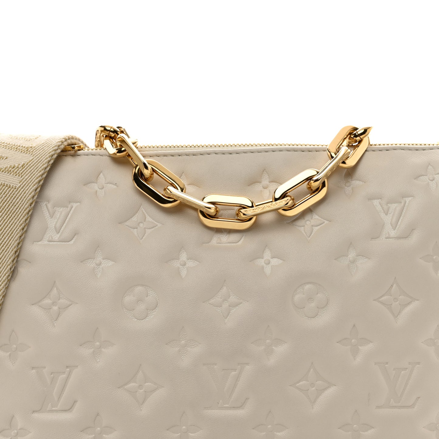 Lambskin Embossed Monogram Coussin PM Beige Cream
