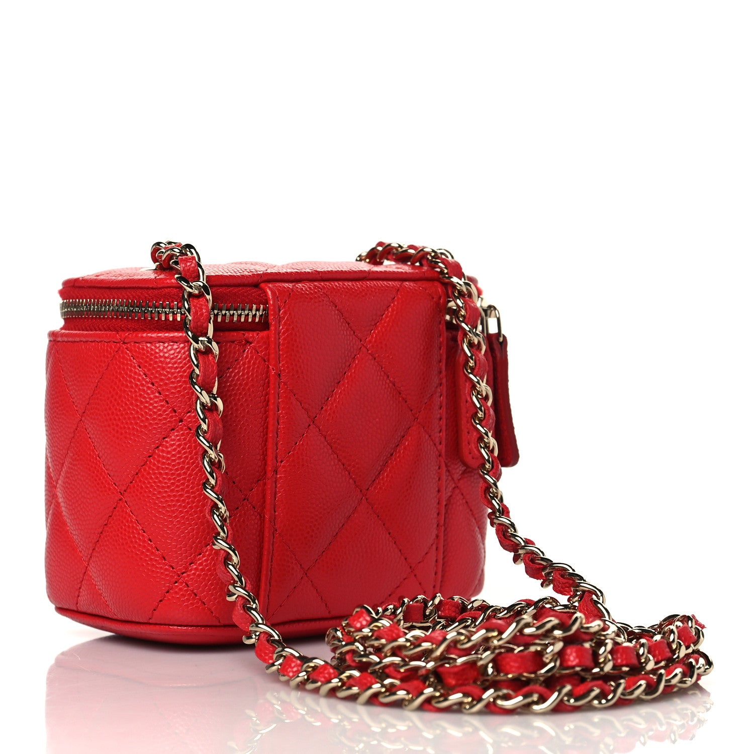 Chanel Caviar Quilted Mini Vanity Case With Chain Red 3 of 11