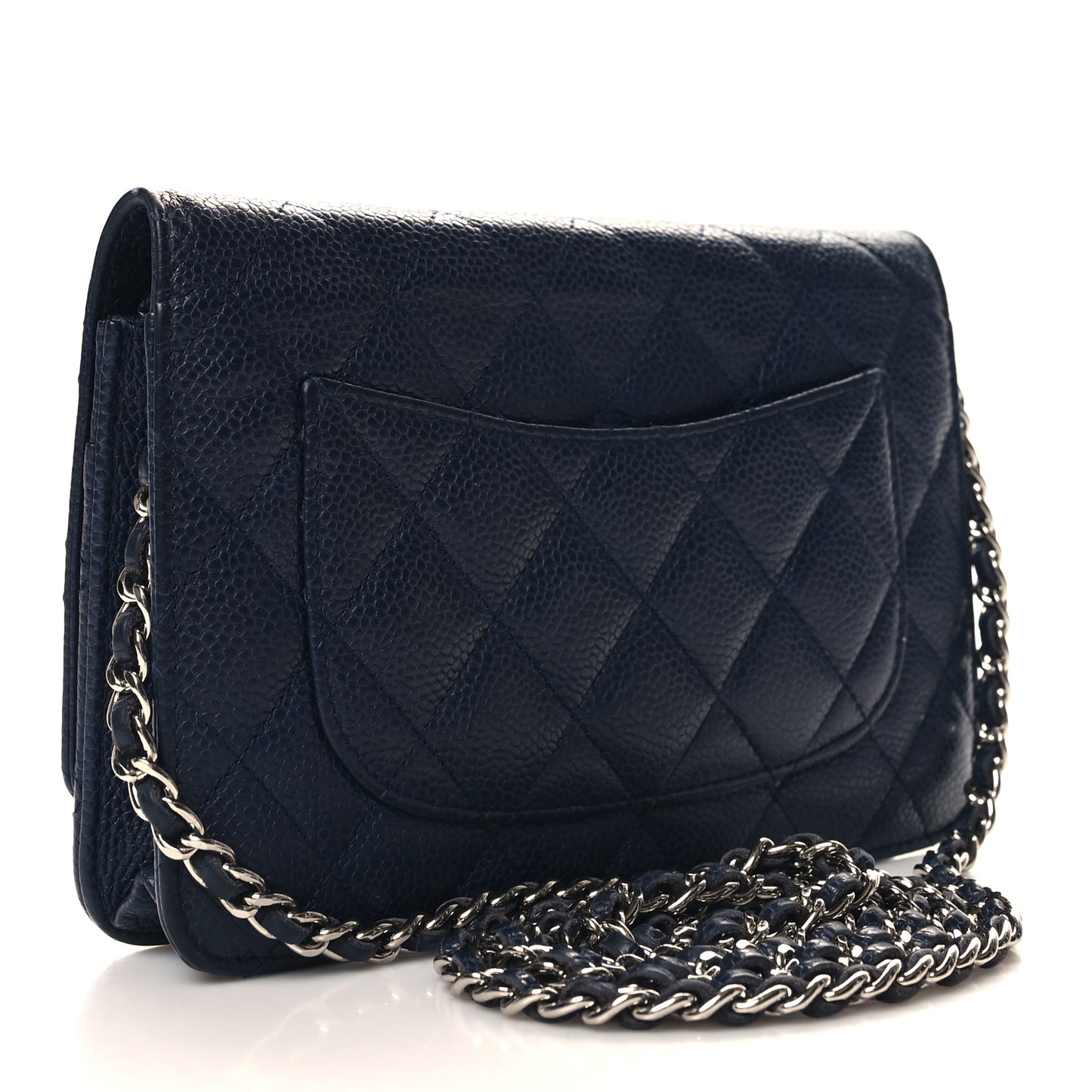 Caviar Quilted Wallet on Chain WOC Navy Blue