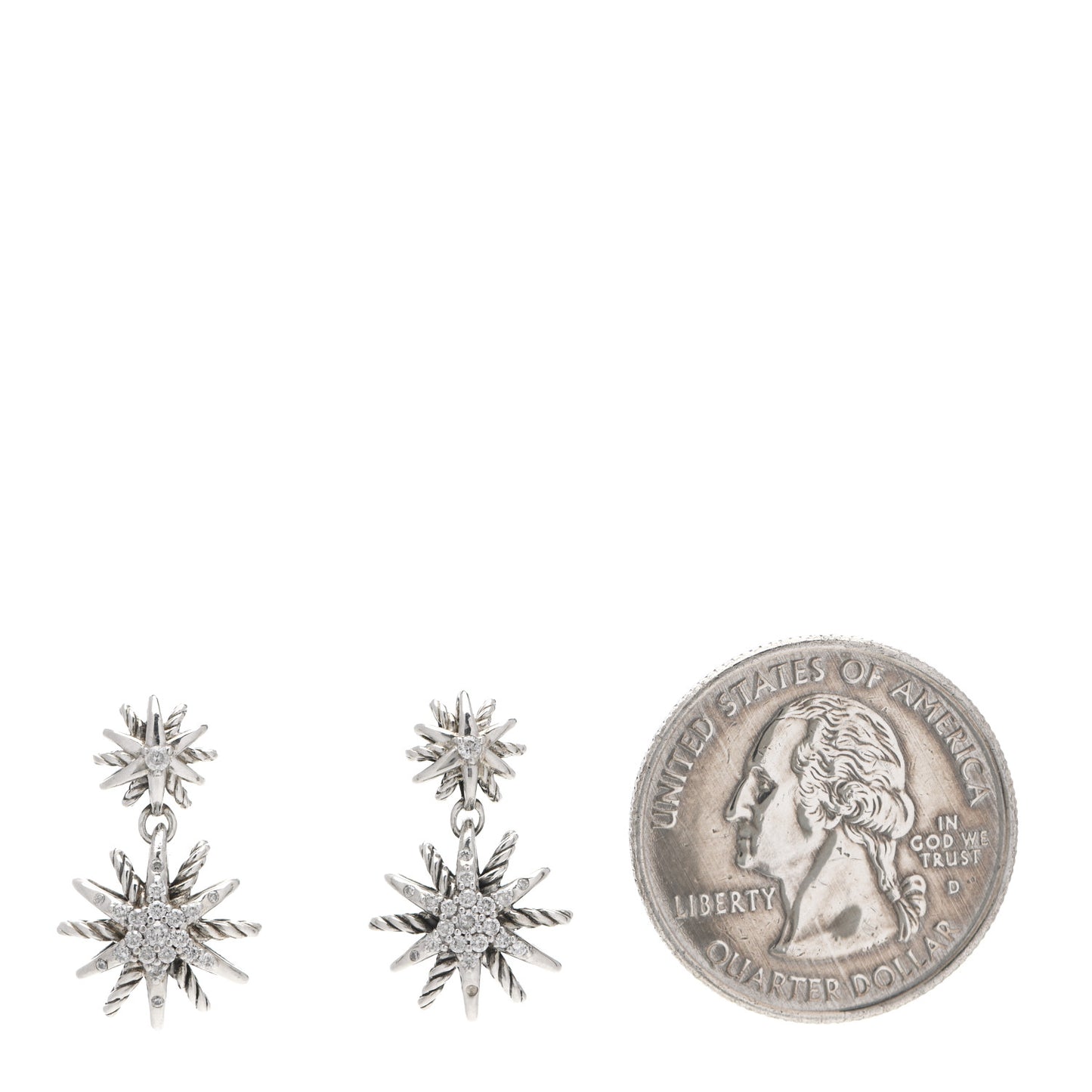 Sterling Silver Diamond Starburst Double Drop Earrings
