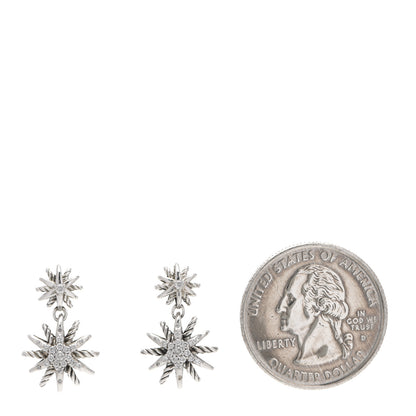 David Yurman Sterling Silver Diamond Starburst Double Drop Earrings 2 of 5