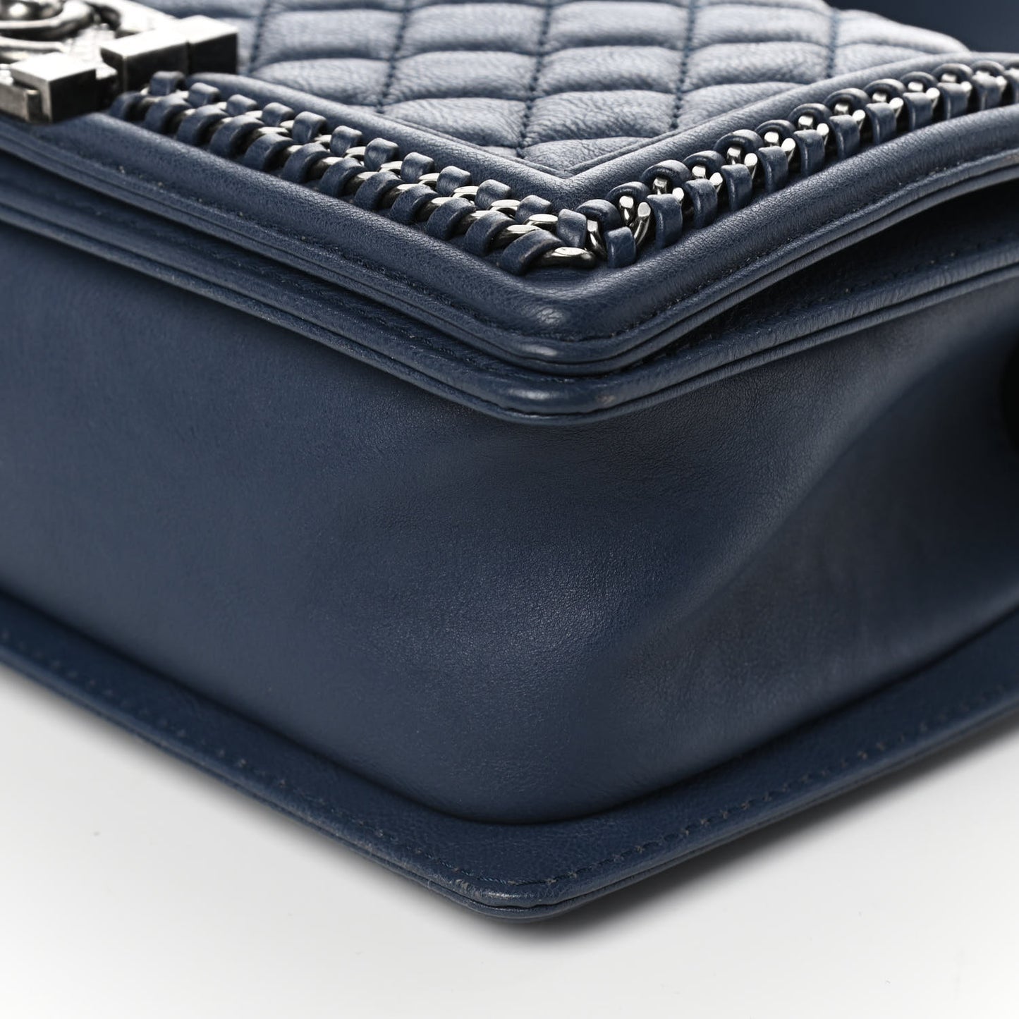 Calfskin Quilted Medium Top Handle Boy Flap Blue