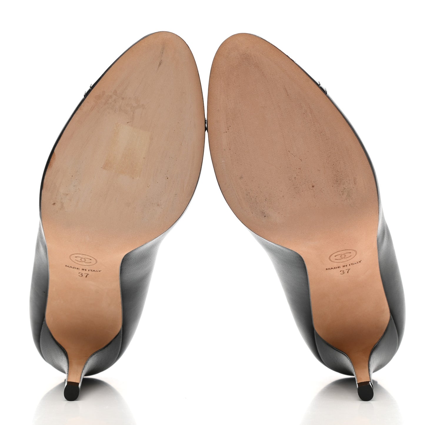Lambskin Patent Calfskin Cap Toe CC Pumps 37 Black