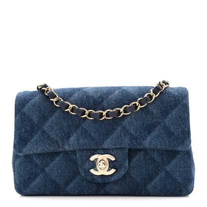 Chanel Printed Denim Quilted Mini Rectangular Flap Dark Blue 1 of 11