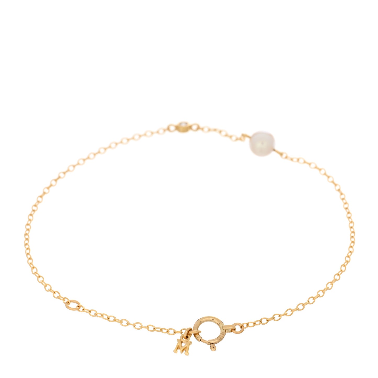 18K Yellow Gold Diamond Akoya Pearl 5mm Station Bracelet