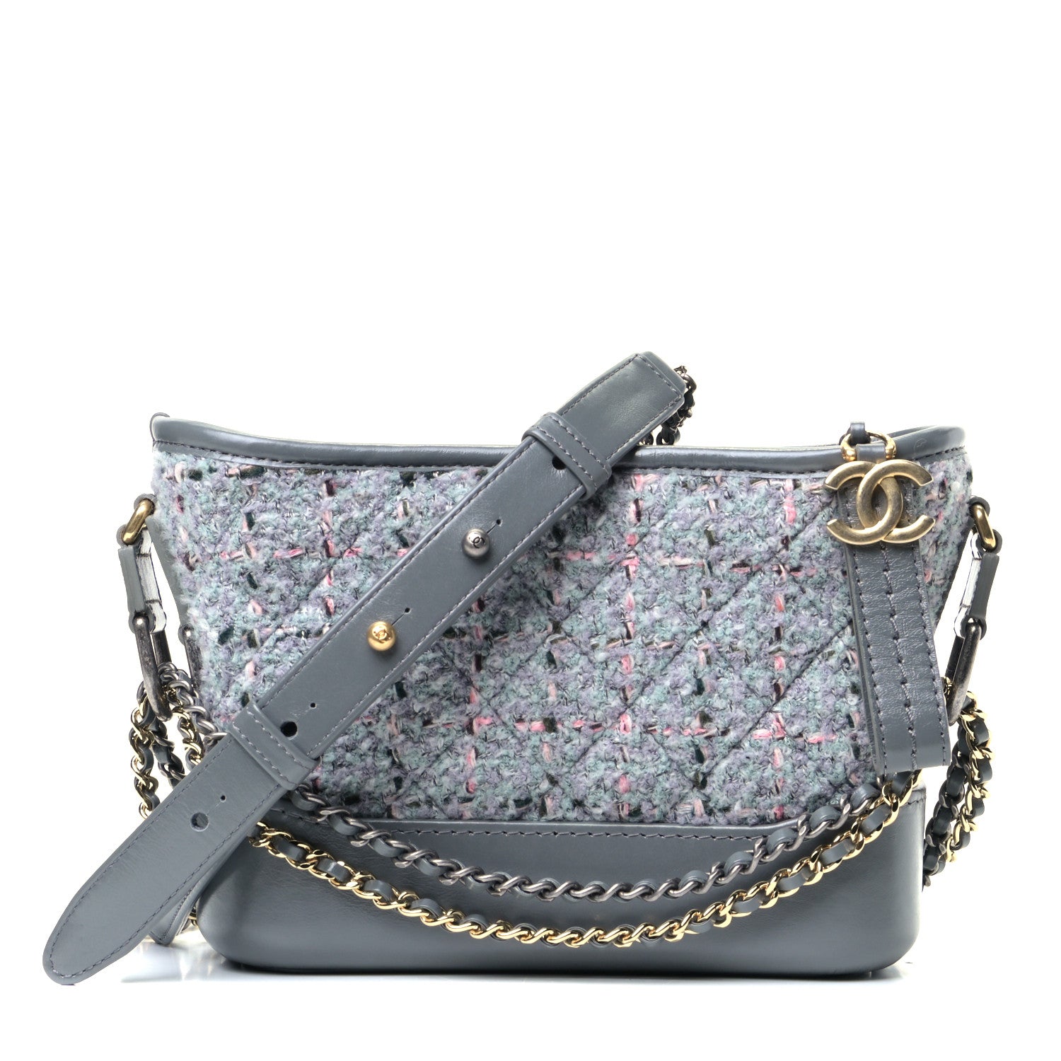 Chanel Tweed Calfskin Quilted Small Gabrielle Hobo Grey 1 of 5