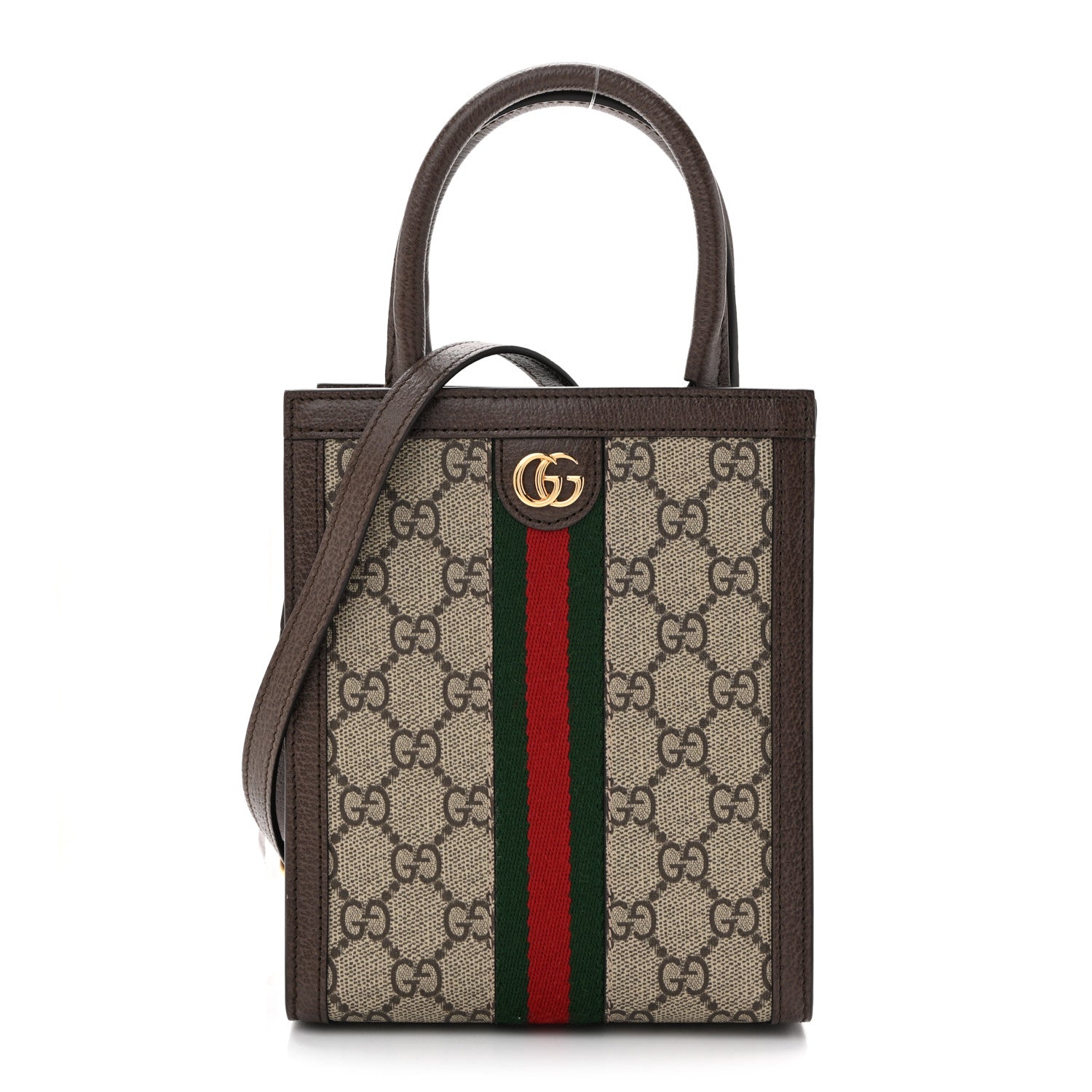 Gucci GG Supreme Monogram Textured Dollar Calfskin Web Super Mini Ophidia Mini Tote Bag Beige Ebony New Acero 1 of 10