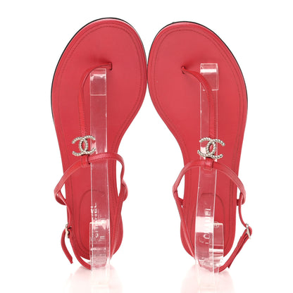 Chanel Lambskin CC Thong Sandals 41 Red 2 of 9