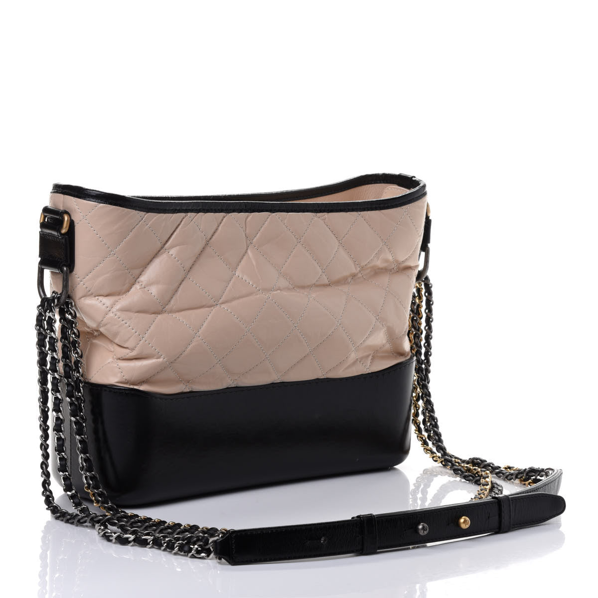 Aged Calfskin Quilted Medium Gabrielle Hobo Beige Black