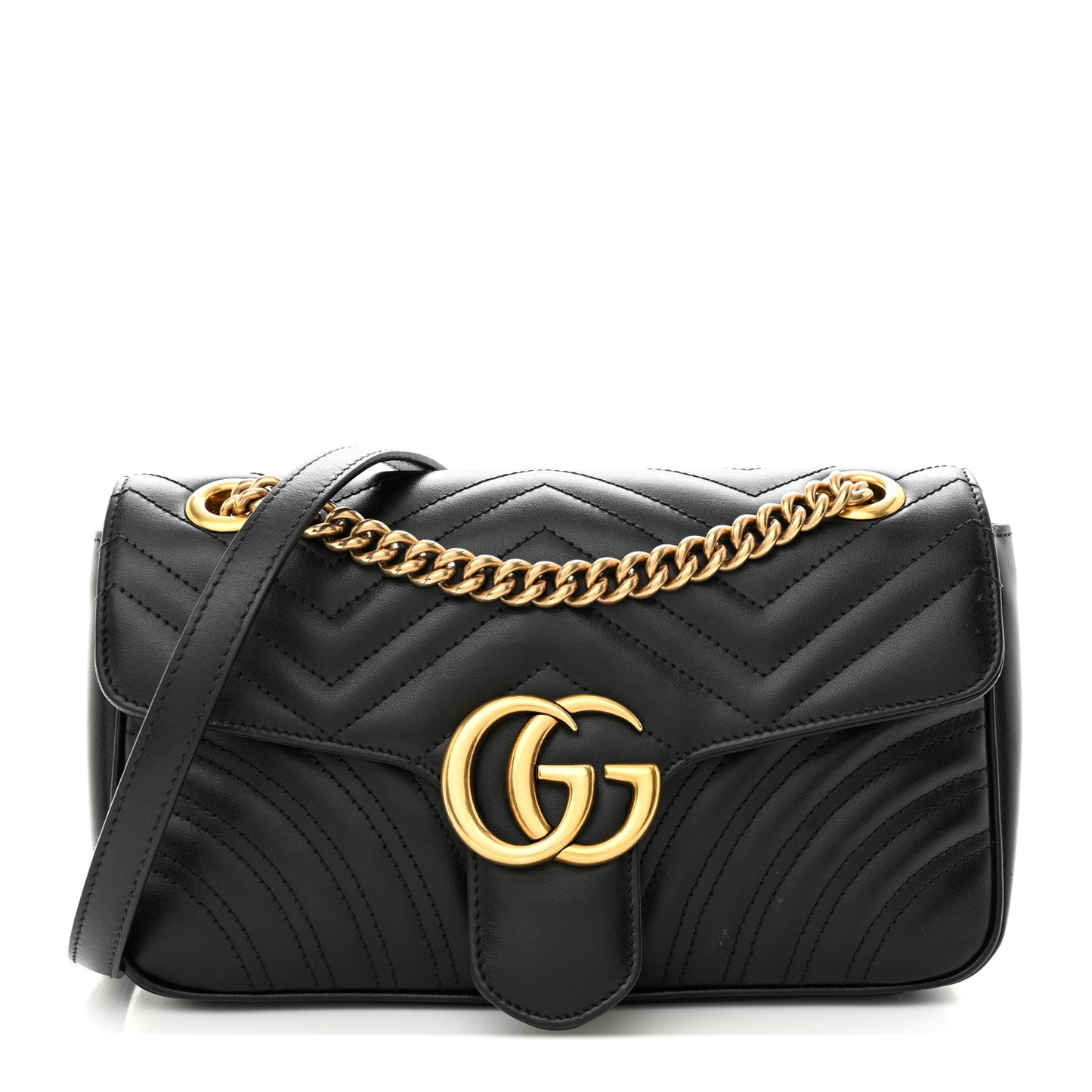 Calfskin Matelasse Small GG Marmont Shoulder Bag Black