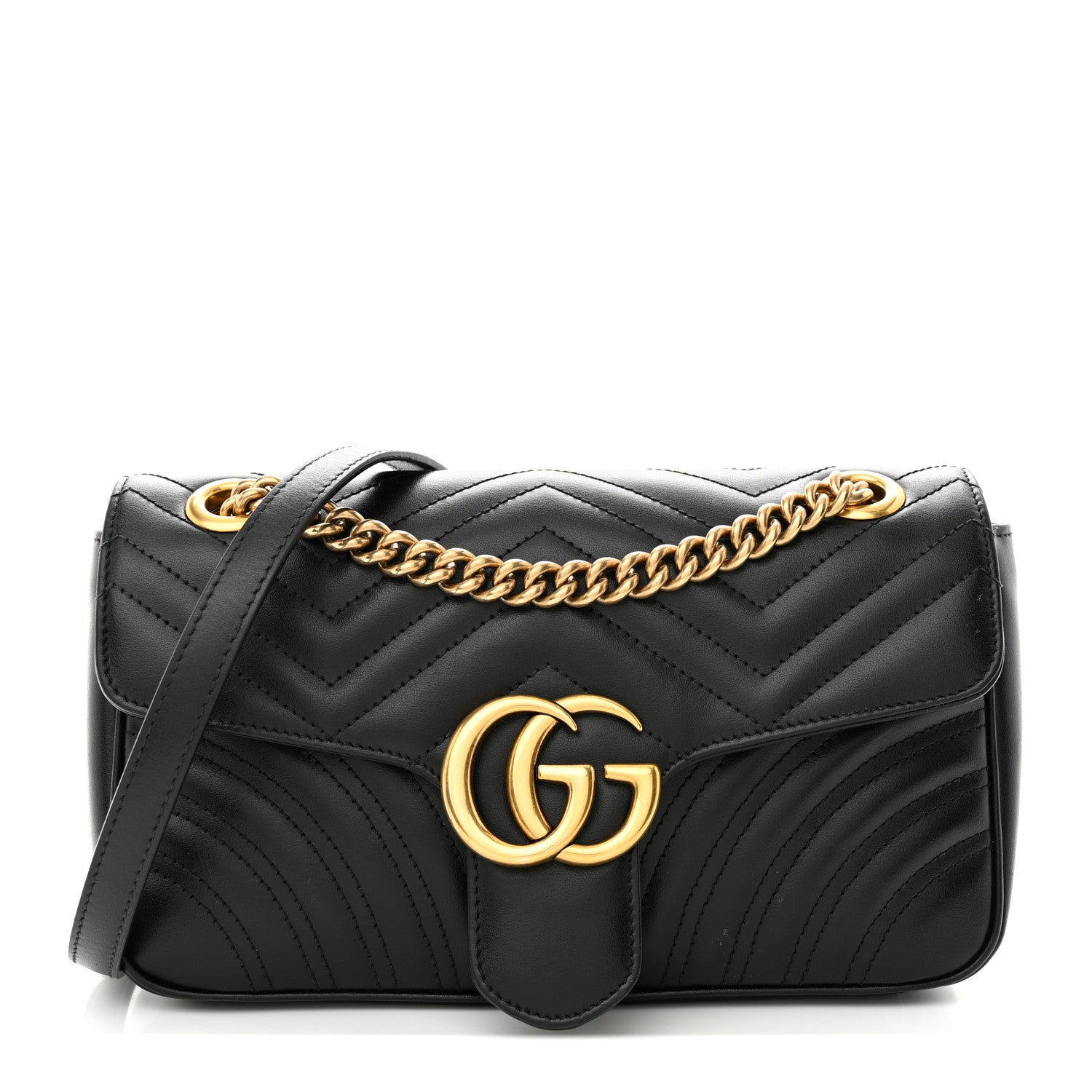 Gucci Calfskin Matelasse Small GG Marmont Shoulder Bag Black 1 of 11